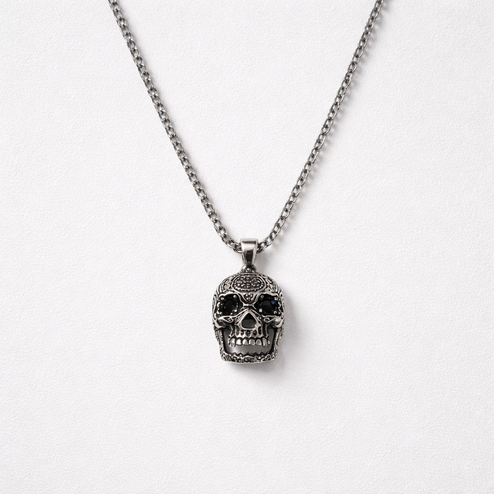 Silver Skull Pendant Necklace J2
